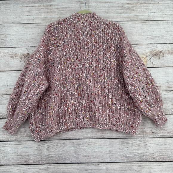 POL Confetti Boxy 3/4 Sleeve Sweater Women's M Pink Multicolor Dots Oversized - Picture 2 of 13
